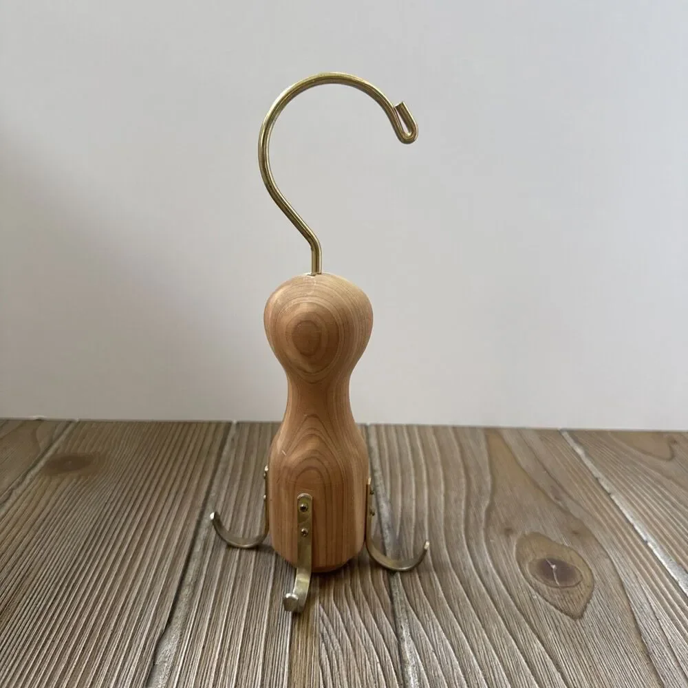 Wooden Belt Tie Scarf Bag Holder Hanger 4 Hooks Metal Luxury